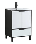 Heavy Duty 24 Inch Bathroom Vanity With Sink, Matte White Modern Cabinet with soft close doors and deep storage drawer.