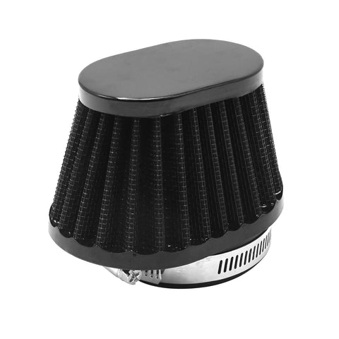51mm 2 Inch Clip On Motorcycle Air Filter Black Mushroom Head Intake Filter For Moto, Cars And Mini Bikes Easy Snap On Install Cold Air Performance Boost showing black pleated design and metal clamp