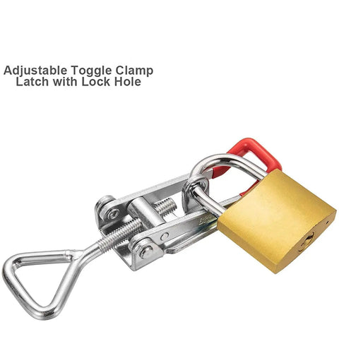 Heavy Duty Adjustable Toggle Latch Clamp With Lock Hole 300Kg 660Lbs Holding Capacity 7.5 Inch Silver 2 Pack For Secure Latching And Quick Tie Downs