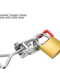 Beefy Heavy Duty Adjustable Toggle Latch Clamp 1320 Lbs Holding Capacity, galvanized carbon steel, with padlock for security.