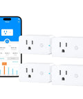 Real Time Energy Monitoring Smart Plug With WiFi And Bluetooth, Works With Alexa And Google Assistant, 4-pack with smartphone app display