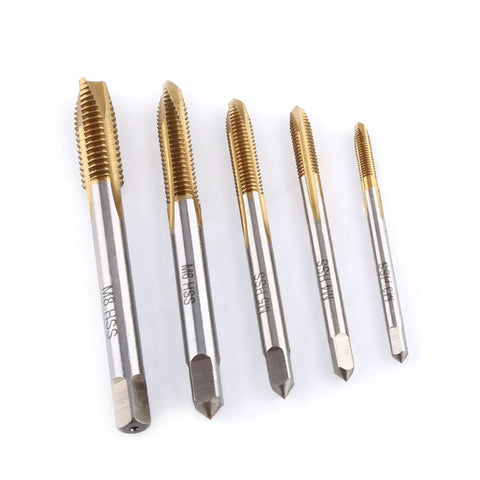 Jiawu 5 Pcs Coated Hss Thread Tap Kit M8 With Forward Chip Ejection For Cutting And Repairing Damaged Metal Threads In Your Garage Works Like A Charm, five HSS taps