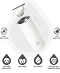Real Deal Thermal Coffee Carafe Holds Fifty Ounces Advanced Vacuum Insulated Stainless Steel with white finish and lid.