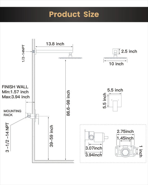 Built Tough 10 Inch Matte Black Shower Faucet Set Featuring Solid Brass Shower Valve Kit And Rust Resistant Stainless Steel Arms For Easy Install And A Smooth Daily Shower Experience Anytime