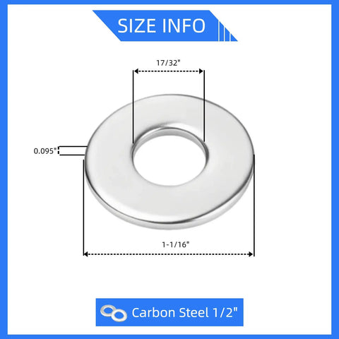 304 Stainless Steel Fender And Lock Washers Set For Screws And Bolts, Half Inch Inner Diameter, 0.89 Inch Outer Diameter, 0.08 Inch Thick, Rust Resistant, Chemical Resistant, Heavy Duty 25 Pack.