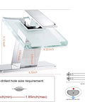 Waterfall Glass Spout LED Temperature Changing Bathroom Faucet With Single Handle Deck Mounted Chrome Finish dimensions