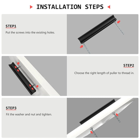 Installation process for 10 Pack Adjustable Black Cabinet Pulls 1 To 4 Inches, Drawer Pulls With Adjustable Hole Distance 25 To 102 Mm