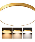 24 Inch Gold Round LED Flush Mount Ceiling Light With Three Color Temperatures 3000K 4000K 5000K 40W Modern Fixture