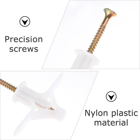 Expansion Screw Set For Gypsum Board With Nylon Hollow Wall Anchors And Self Drilling Screws M8x38 100 Piece Drywall Hardware Kit close-up