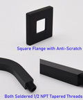 Square Shower Arm With Anti Scratch O Ring Flange and Solid Brass Eight Inch Wall Mount Extension in Matte Black Finish