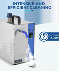 Top Shelf Jewelry Steam Cleaner Machine For Deep Cleaning Gold Silver Rings And Valuable Gems Features Smart Foot Pedal Control To Deliver That Fresh Dope Shine Guaranteed, showing 1300W stainless steel cleaner.