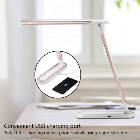 Pink Desk Lamp With USB Charging Port Touch Control 3 Lighting Modes And 3 Brightness Levels Adjustable LED Reading Lamp