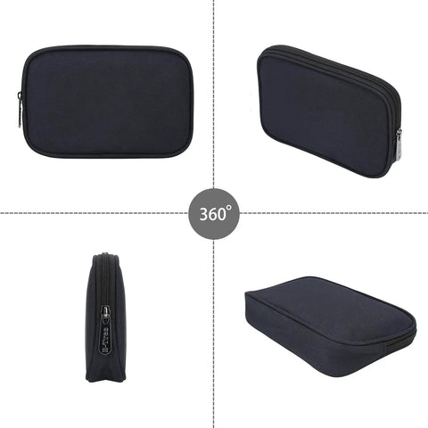 360 view of Compact Grab And Go Travel Case Organizer For Small Electronics And Accessories Tech Gear Bag, black exterior