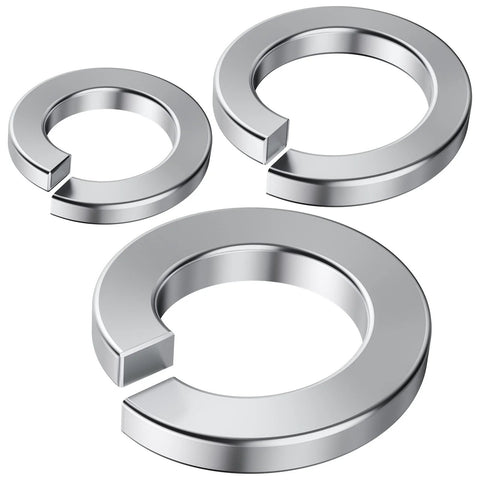 Split lock washer set in stainless steel; three washers in small, medium, and large sizes.