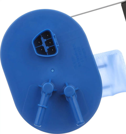 Top Shelf Oem Standard Fuel Pump Module Assembly view showing blue housing and connections for reliable power delivery.