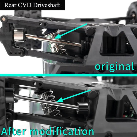 High Speed 1 By 18 RC Front And Rear CVD Driveshaft Dogbone Axle Shafts 4 Piece Upgrade For HBX 18859 18858 18868 Off Road Car Truck Beefed Up CNC Machined Metal Install Easy Front And Rear Set, rear CVD driveshaft installed