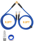 Heavy Duty Dual Tire Inflation Hose Quarter Inch X 8 Foot Hybrid Air Compressor Line With Quick Coupler Fittings 300 Psi features two 8.2FT blue hoses.