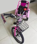 Foldable Three Wheel Tricycle Cruiser With Back Seat, Front Disc Brake And Dual Brakes, Pneumatic Spoke Wheels, Pink Design