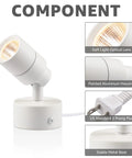 Two Pack LED Indoor Up Lights 3W Spotlight With 3000K Warm White Glow, optical lens, aluminum housing, plug, metal base displayed
