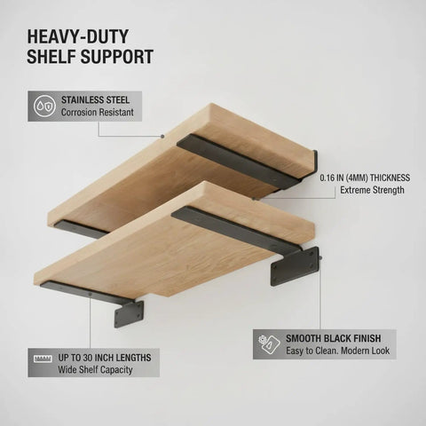 Beefy Heavy Duty Black Triangular Wall Shelf Bracket Made From Solid Stainless Steel 0.16 Inch Thick Ideal For Garage And Workshop Storage