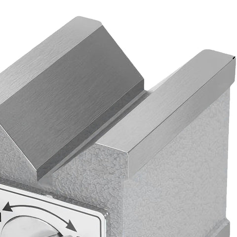 Eminchu Magnetic V Block With Switch, 30kg Force Heavy Duty Cast Iron Alignment Fixture For Machining Inspection, close-up view.