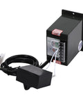 Black metal AC gear motor controller with 200W label, transparent terminal block, and wiring harness.