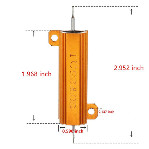 Heavy Duty 50W 25 Ohm Wirewound Load Resistor Aluminum Chassis Mount Adapter profile view with dimensions labeled