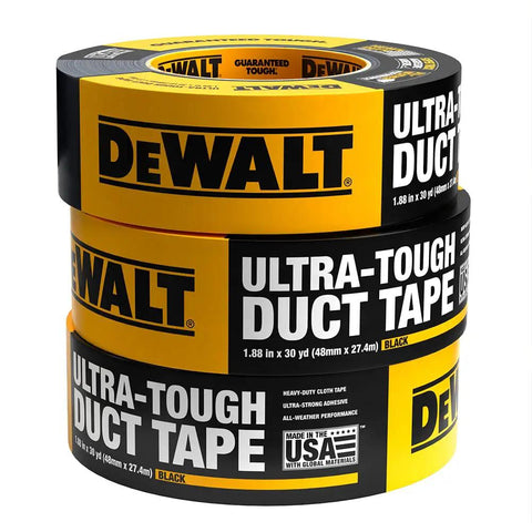 Stack of Ultra Tough Duct Tape Heavy Duty All Weather Black 1.88 Inch By 30 Yard Rolls Pack Of 12 Aggressive Adhesive
