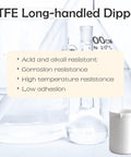 Pro Grade PTFE Lab Dipper, 250 mL Capacity, 15.7 Inch Overall Length, Reinforced Rim and Spout, Steel Core PTFE Handle, Perfect for Sampling Viscous Liquids and Semi solids, Handles Wide Temperature Ranges, white PTFE dipper
