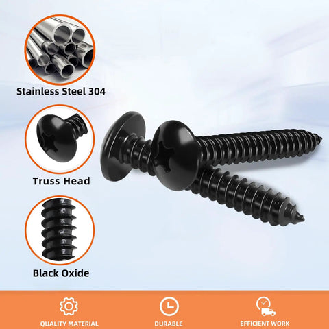 Top Shelf Number 14 By 1 1/2 Inch Truss Head Self Tapping Wood And Sheet Metal Screws featuring black 304 stainless steel, detailed view.