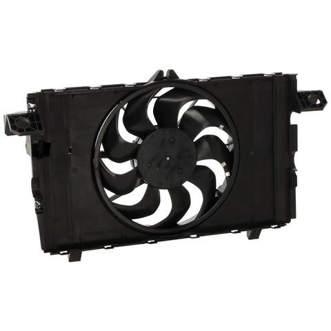 Direct Swap Cooling Fan Assembly For Tesla Model Y 2020 Through 2024 Radiator Fan Single Blade side view with black plastic frame.