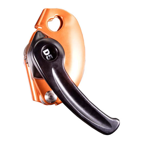 Heavy Duty Two Man Rescue Descender Runs Smooth With Your 1/2 Inch Rope Like A Dream, showing steel cam and black handle detail.
