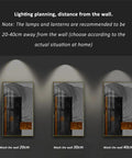 Lighting planning visual showing Brushed Brass Led Recessed Downlights distance from wall at 20cm, 30cm, and 40cm.
