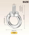 Shoulder Eye Bolt M10x17mm, 304 Stainless Steel Lifting Ring Threaded Eye Bolt, 4Pcs, Heavy Duty Rigging Gear, size diagram
