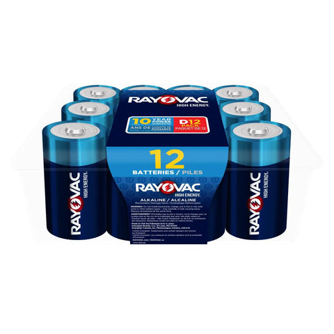 High Energy D Cell Batteries 12 Pack Alkaline Power For Flashlights Toys And Stereos with 10-year storage, in package