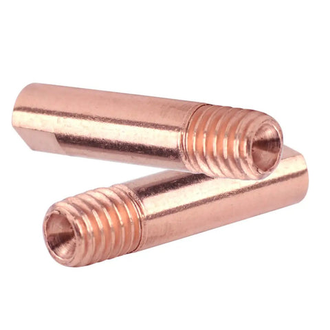 Cool 10 Pack MB 15AK Welding Torch Contact Tips With M6 Thread Hole. Durable Copper Design. Close-up of copper tips.