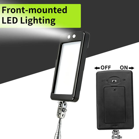 Magnetic Telescoping Pickup Tool Set With LED Lights And Round And Square Inspection Mirrors, close-up of LED lighting feature