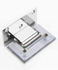 Heavy Duty 304 Stainless Steel Glass Shower Door Hinges For 6 To 12Mm Frameless Glass Door 90 Degree Pair top view close-up