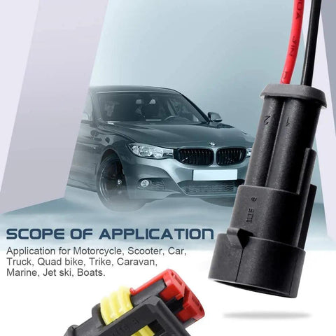 Waterproof 2 Pin Wire Connector Kit For Cars Trucks Boats And Marine Projects, 2 Wire Male Connector Close-Up