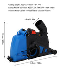 Heavy Duty Angle Grinder Dust Collecting Guard with dimensions, adjustable depth 0-45mm, universal fit for 4-5 inch tools.
