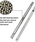 17mm Wide Mini Drawer Slides Two Way Pull Out Rails with steel ball-bearings for smooth glide, image of metal hardware and bearings