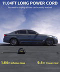 Portable Tire Inflator Air Pump for Cars Trucks SUVs Motorcycles and Bicycles with 12V DC Power 9.84 Ft Cord next to car