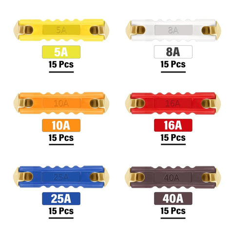 Heavy Duty Torpedo Fuse Kit For Gnarly Vintage Rigs And Classic Muscle Cars 5A 8A 10A 16A 25A 40A assorted fuses in bright colors.