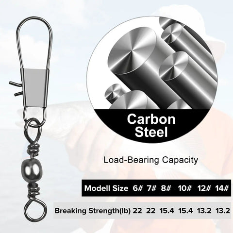 200 Pack Heavy Duty Fishing Snap Swivels Set With Dual Rolling Swivels For Ultra Smooth Spin And Anti Tangle Performance Type B Carbon Steel Lure Connectors Perfect For Freshwater And Saltwater Tackle, carbon steel sizes 6#-14#