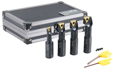Beefy Pro Grade 4 Piece Stubby Length Indexable Boring Bar Set With Carbide TiN Coated TCMT Inserts And Spare Screws 3/4-Inch Shanks