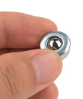 Get 10 Pieces Of These Tiny 8mm Silver Transfer Ball Bearings For Smooth Conveyor Roller Wheels held in hand, showing shiny metallic finish.