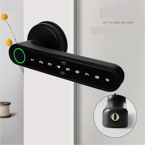 Zero Stress Smart Door Lock Featuring Quick Fingerprint Swipe App Override And Keypad Passcode For Smooth Single Deadbolt Upgrade On Wood Or Metal Doors Today Without The Headache, close-up of keypad and lock button.