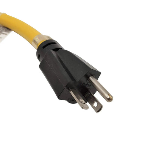 Close-up of NEMA 5-20 Extension Cord 50 Ft 125V 20A Heavy Duty Copper 12 AWG showing black T Blade male plug