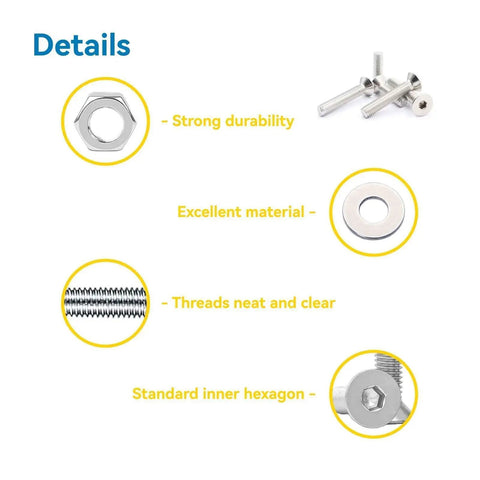 1080 Pcs M3 Screw Set With Stainless Steel Hex Flat Head Countersunk Screws Nuts And Washers In M3 Lengths From 6 Mm To 50 Mm Includes Wrench For DIY Electronics Furniture And Automotive Projects product details