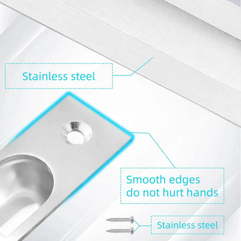 Slick 4 Inch Pocket Door Edge Pull 2 Pack Rock Solid 304 Stainless Steel Flush Mount Finger Grip Handles close-up of smooth edge design.